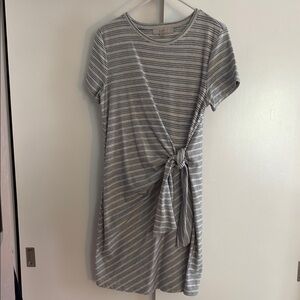 LOFT Gray Striped Tie-Front Dress